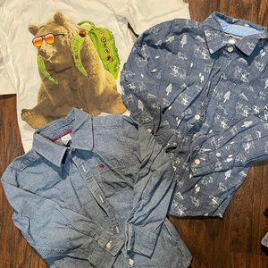 Long Sleeve Shirts - 2 Blue Button Downs one Matching Bear Long Sleeve Tee